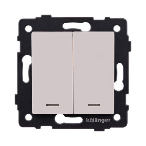 REA-S-014CM Выключатель кнопочный 2-клавишный 10А/250В с LED подсветкой, кашемир матовый Kollinger REA-S-014CM для Aspekt, Eleganz, Reflex