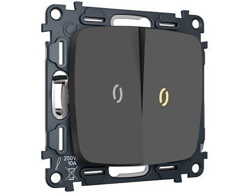 MO904050 MO904050 Комплект механизма 2-кл выключателя с самовозвратом с подсветкой 3200K OMEGA Графит Мягкое касание QUANT (OP9040, VM129, G11Y)