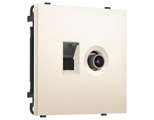 MS252510 Комплект механизма розетки компьютерной + TV оконечной SIGMA Жемчужно-кремовый RJ-45 (8P8C) CAT6/50-870MHz 1dB с/ш QUANT PRO (SP2525, PR195)