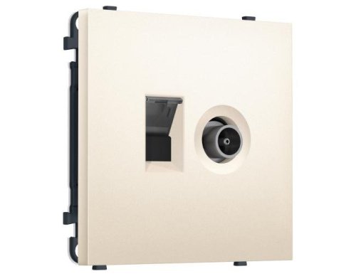 MS252510 Комплект механизма розетки компьютерной + TV оконечной SIGMA Жемчужно-кремовый RJ-45 (8P8C) CAT6/50-870MHz 1dB с/ш QUANT PRO (SP2525, PR195)