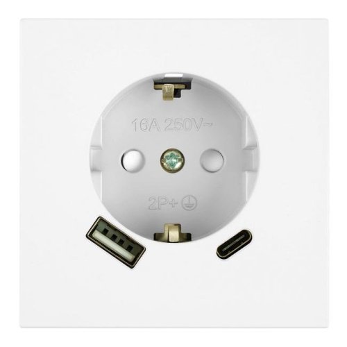 50438 Розетка 1-местная з/ш с/з 16А + USB + Type C (механизм), STEKKER, 250В, 20W, серия Мия, 50438