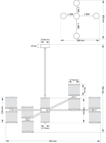 FAB-ZW-4(BN/3)TT Люстра на штанге Kutek Fabriano FAB-ZW-4(BN/3)TT