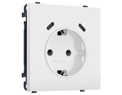 MS830510 MS830510 Комплект механизма электрической розетки SIGMA Белый мягкое касание 2USB С+C 20W (быст. зар.) с/з с/ш 16A-250V QUANT PRO (SP8305, PR165)