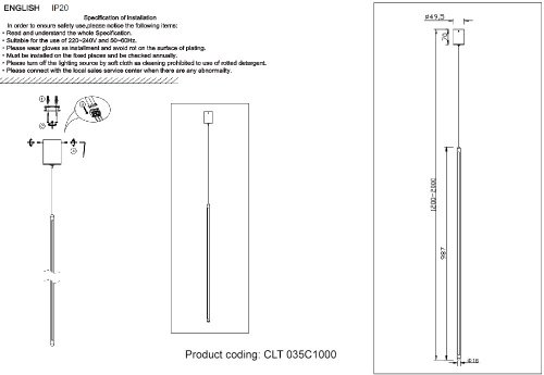 Светильник подвесной Crystal Lux CLT 035 CLT 035C1000 WH