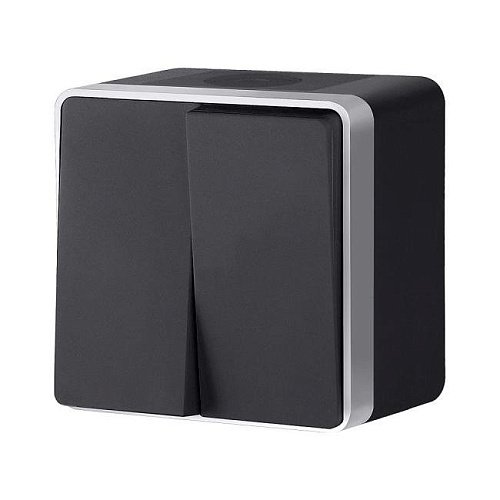 Выключатель Werkel W5020234/ Выключатель двухклавишный влагозащищенный Gallant (черный с серебром)