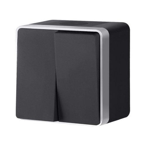 Выключатель Werkel W5020234/ Выключатель двухклавишный влагозащищенный Gallant (черный с серебром)