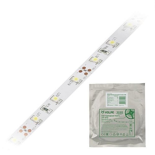 LED лента Volpe Uls-q320 ULS-Q320 2835-60LED/m-8mm-IP20-DC12V-4,8W/m-5M-6500K катушка в герметичной упаковке
