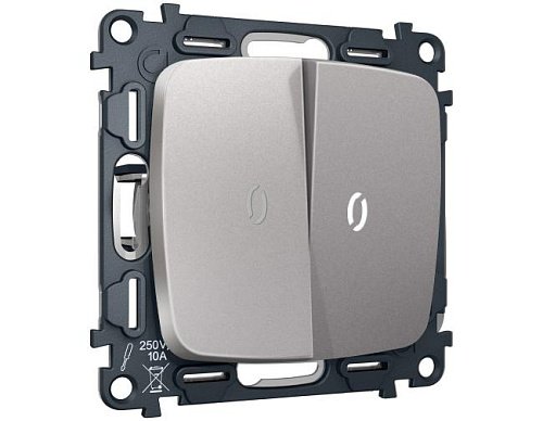 MO504055 MO504055 Комплект механизма 2-кл выключателя с самовозвратом с подсветкой 5600K OMEGA Сталь матовый QUANT (OP5040, VM129, G14W)