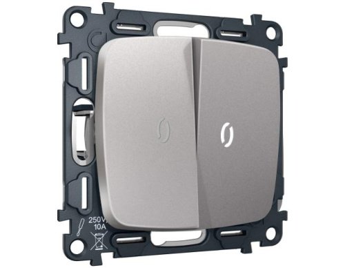 MO504055 MO504055 Комплект механизма 2-кл выключателя с самовозвратом с подсветкой 5600K OMEGA Сталь матовый QUANT (OP5040, VM129, G14W)