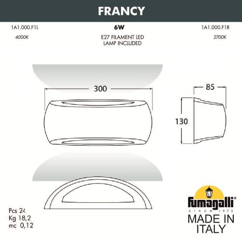 1A1.000.000.AYF1R Уличный настенный светильник Fumagalli Francy 1A1.000.000.AYF1R