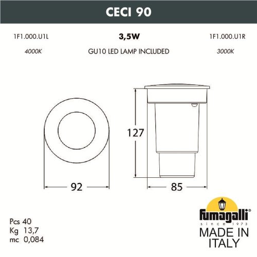 1F1.000.000.AXU1L Уличный встраиваемый Fumagalli Ceci 1F1.000.000.AXU1L