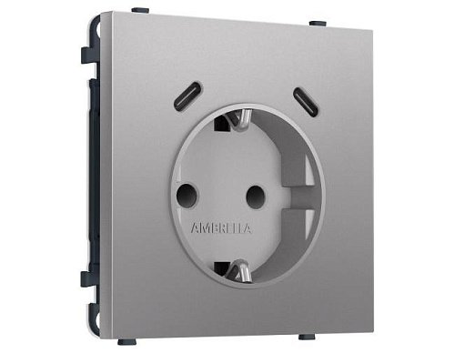 MS510510 MS510510 Комплект механизма электрической розетки SIGMA Сталь матовый 2USB С+C 20W (быст. зар.) с/з с/ш 16A-250V QUANT PRO (SP5105, PR165)