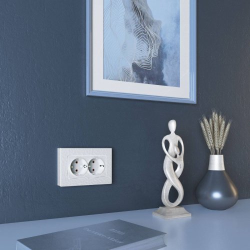 Розетка Werkel W1272001/ Розетка двойная с заземлением (hammer белый)