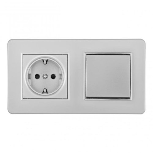 SET16-2-40-1-30-1 silver Выключатель одноклавишный с розеткой с заземлением и шторками Arte Milano Set16-2 SET16-2-40-1-30-1 silver
