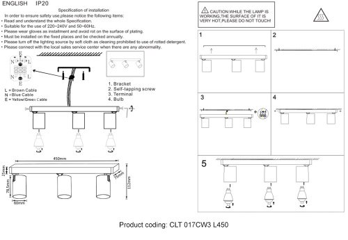 Светильник спот Crystal Lux Clt 017 CLT 017CW3 L450 WH