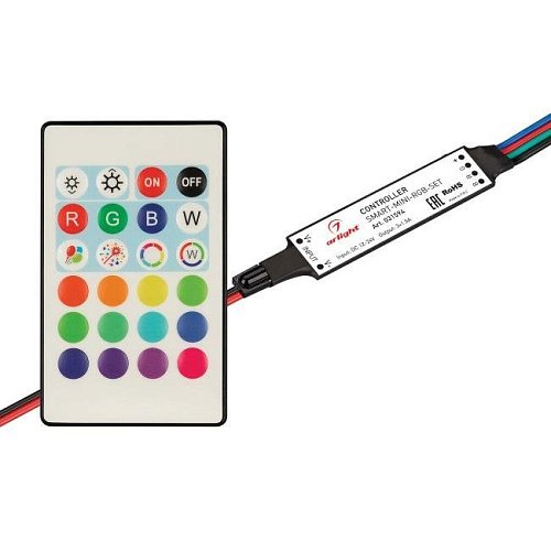 031594 Комплект миниатюрного контроллера с ИК-пультом для RGB светодиодной ленты (ШИМ) Arlight 031594