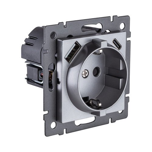 REA-004GY Розетка штепсельная SCHUKO 16A/250 В с USB A+C 20W, серый Kollinger REA-004GY для Aspekt, Eleganz, Reflex