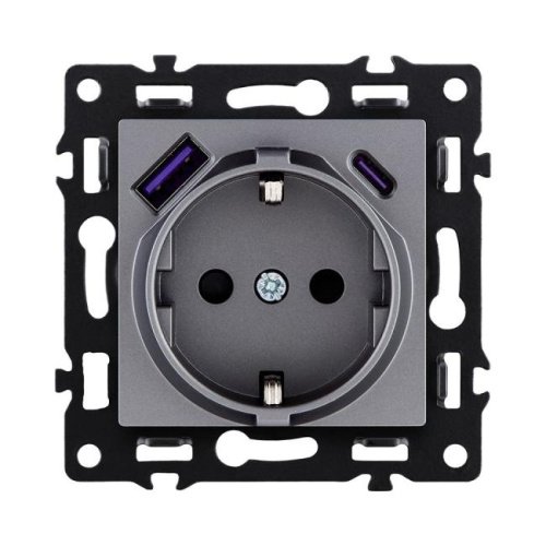 Розетка штепсельная SCHUKO 16A/250 В с USB A+C 20W, серый Kollinger Asthetik AS-016GY