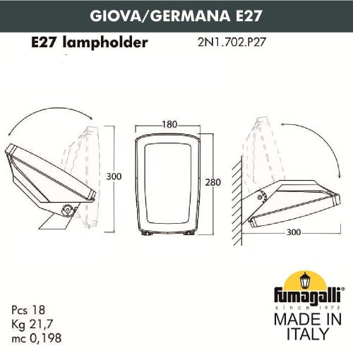 2N1.702.000.LYF1R Уличный настенный светильник Fumagalli Germana 2N1.702.000.LYF1R