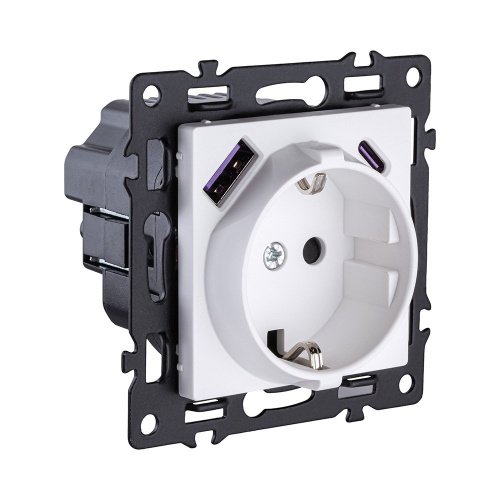 AS-016WH Розетка штепсельная SCHUKO 16A/250 В с USB A+C 20W, белый Kollinger Asthetik AS-016WH