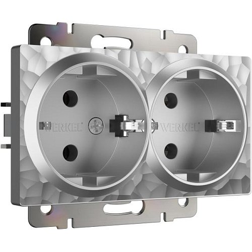 Розетка Werkel W1272006/ Розетка двойная с заземлением (hammer серебряный)