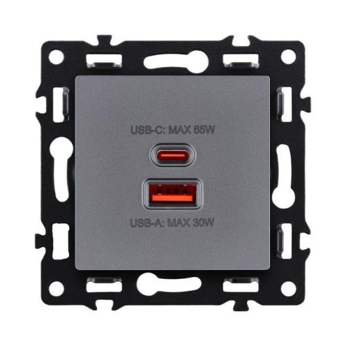 Розетка USB A+C 65W, серый Kollinger Asthetik AS-024GY