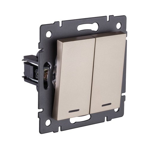 Выключатель 2-клавишный 10А/250В с LED подсветкой, золотой Kollinger REA-S-008GD для Aspekt, Eleganz, Reflex
