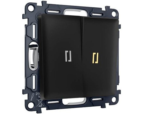 MA804050 MA804050 Комплект механизма 2-кл выключателя с самовозвратом с подсветкой 3200K ALFA Черный матовый QUANT (AP8040, VM129, G11Y)
