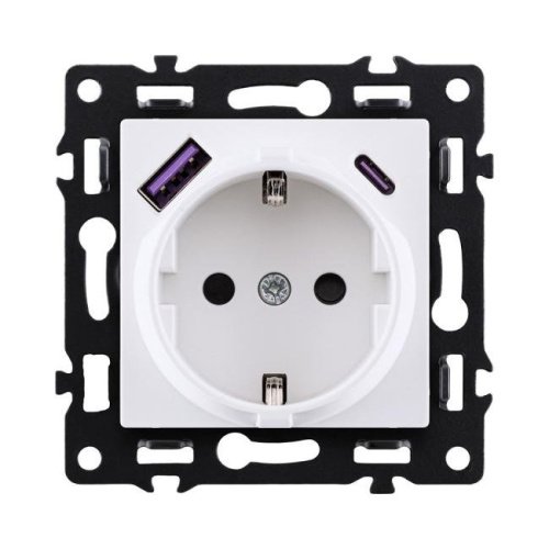 AS-016WH Розетка штепсельная SCHUKO 16A/250 В с USB A+C 20W, белый Kollinger Asthetik AS-016WH