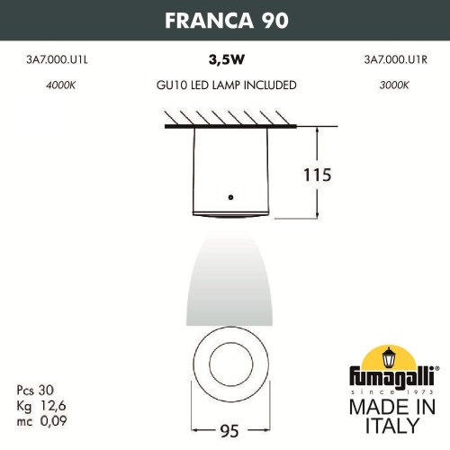 Уличный потолочный светильник Fumagalli Franca 90 3A7.000.000.WXU1L