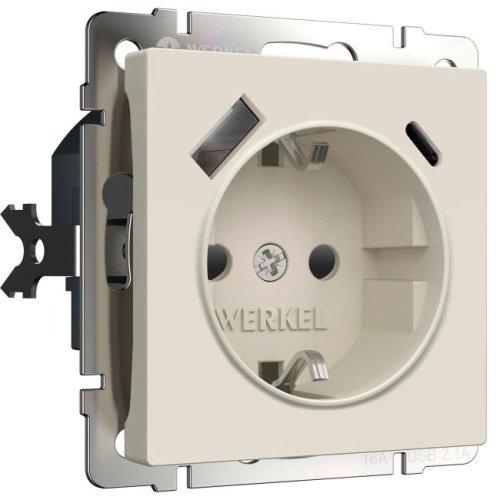 Розетка Werkel W1171762/ Розетка с заземлением, шторками и USB тип A+C (айвори матовый)