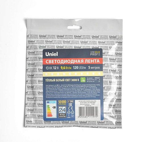 ULS-M13-2835-120LED/m-8mm-IP20-DC12V-9,6W/m-5M-3000K PROFI катушка в герметичной упаковке LED лента Uniel ULS-M13-2835-120LED/m-8mm-IP20-DC12V-9,6W/m-5M-3000K PROFI катушка в герметичной упаковке