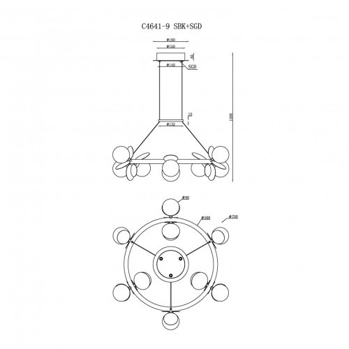 Подвесная люстра ILedex Savage C4641-9 MBK+SGD