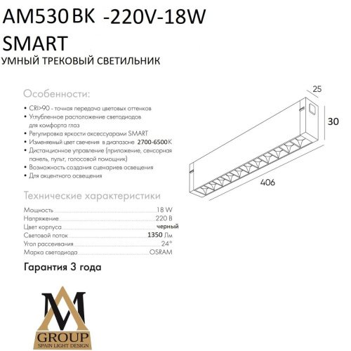AM530 BK-220V-18W SMART Трековый светильник AM Group Smart glasses AM530 BK-220V-18W SMART
