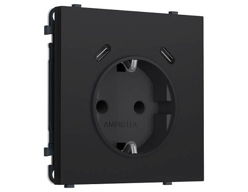 MS990510 MS990510 Комплект механизма электрической розетки SIGMA Черный Мягкое касание 2USB С+C 20W (быст. зар.) с/з с/ш 16A-250V QUANT PRO (SP9905, PR165)