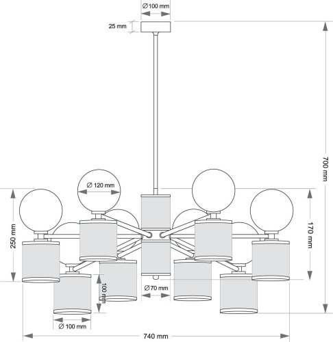 Люстра на штанге Kutek Erba ERB-ZW-8(BN/3)BT