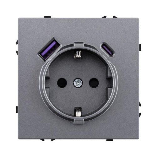 EC-016GY Розетка штепсельная SCHUKO 16A/250 В с USB A+C 20W, серый Kollinger Eclipse EC-016GY