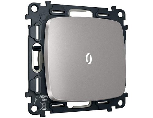 MO502055 Комплект механизма 1-кл выключателя с самовозвратом с подсветкой 5600K OMEGA Сталь матовый QUANT (OP5020, VM113, G14W)