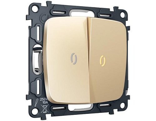 MO604050 MO604050 Комплект механизма 2-кл выключателя с самовозвратом с подсветкой 3200K OMEGA Шампань QUANT (OP6040, VM129, G11Y)