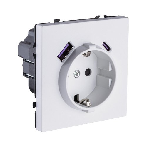 Розетка штепсельная SCHUKO 16A/250 В с USB A+C 20W, белый глянцевый Kollinger Eclipse EC-016WG