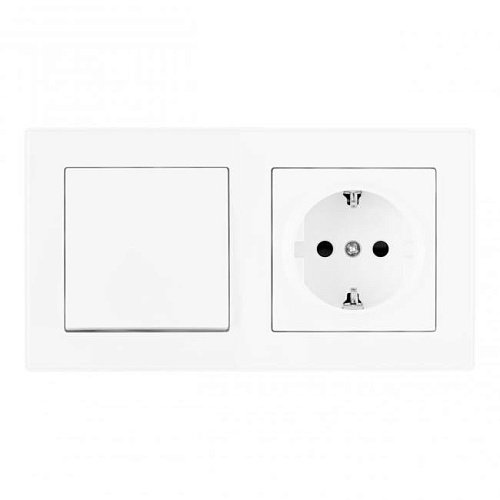 SET06-2-30-1-40-1 White Выключатель одноклавишный с розеткой с заземлением и шторками Arte Milano Set06-2 SET06-2-30-1-40-1 White