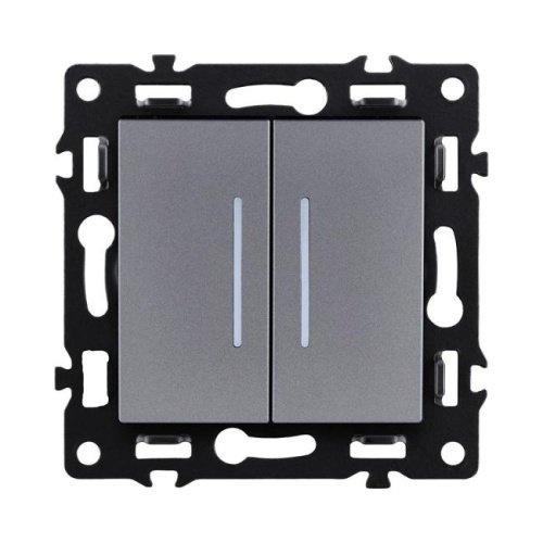 Выключатель 2-клавишный проходной 10А/250В с LED подсветкой, серый Kollinger Asthetik AS-011GY