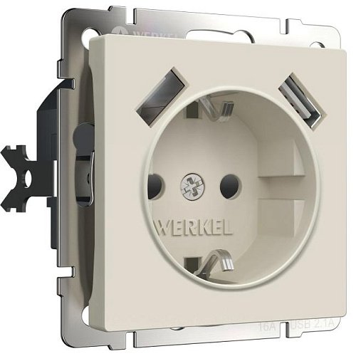 W1171562/ Розетка c заземлением, шторками и USBx2 (айвори матовый) Розетка Werkel W1171562/ Розетка с заземлением, шторками и USBх2 (айвори матовый)