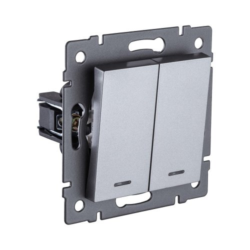 Выключатель 2-клавишный проходной 10А/250В с LED подсветкой, серый Kollinger REA-S-010GY для Aspekt, Eleganz, Reflex