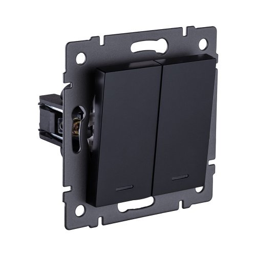 REA-S-008BK Выключатель 2-клавишный 10А/250В с LED подсветкой, черный Kollinger REA-S-008BK для Aspekt, Eleganz, Reflex